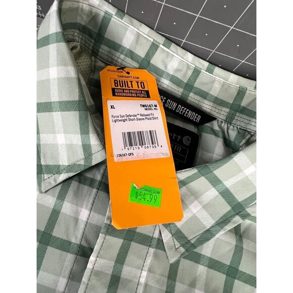 Carhartt Men's Force Sun Defender Rugged Flex Plaid Short Sleeve Shirt Green XL - Picture 5 of 9